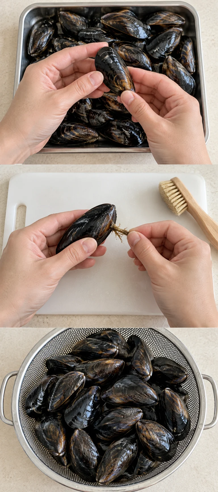 홍합 — 깨진 껍질과 반응 없는 홍합을 골라요 · AI 과정 예시 이미지